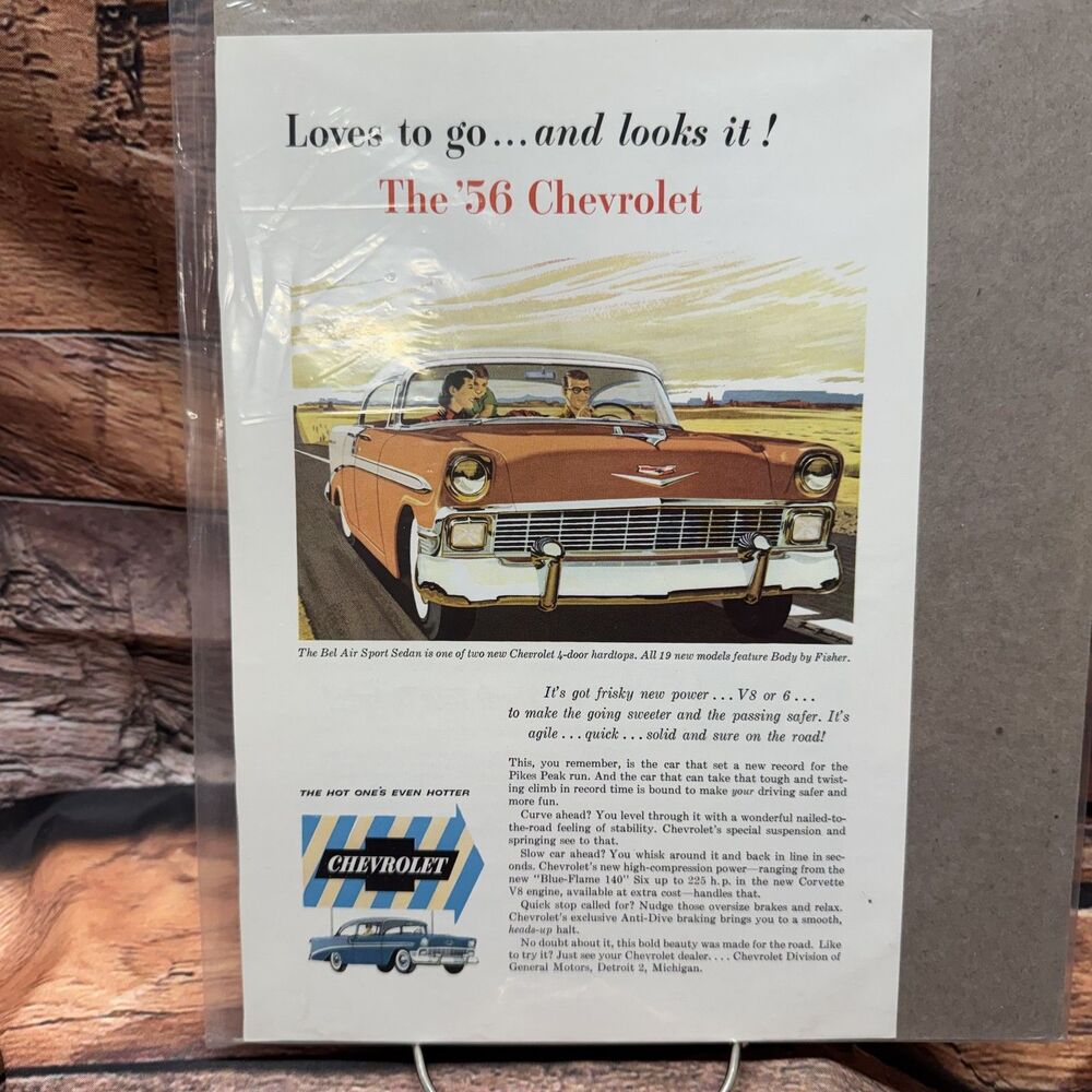 1956 Chevrolet Bel Air Sport Sedan Original Vintage Car Magazine Print Ad